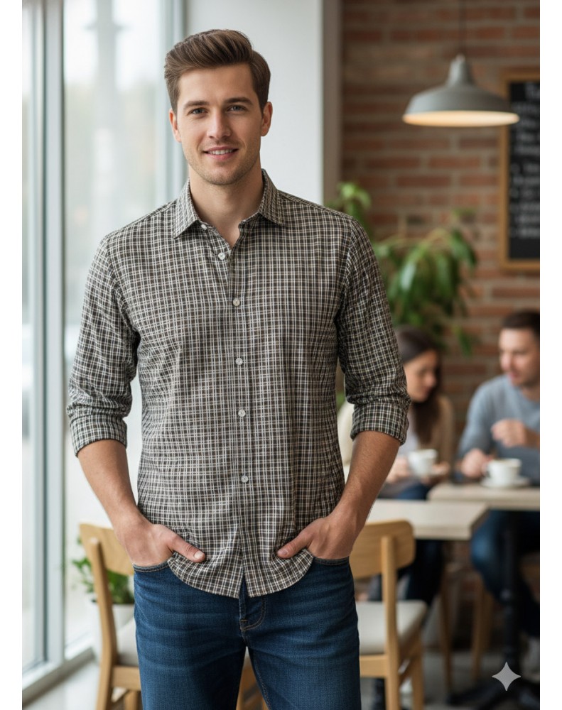 Camisa Masculina VR Office marrom - Tam. M Camisa Masculina VR Office marrom - Tam. M