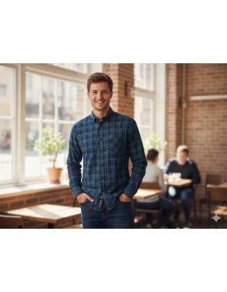 Camisa Masculina Aramis Manga Longa azul / listas brancas Tam. M