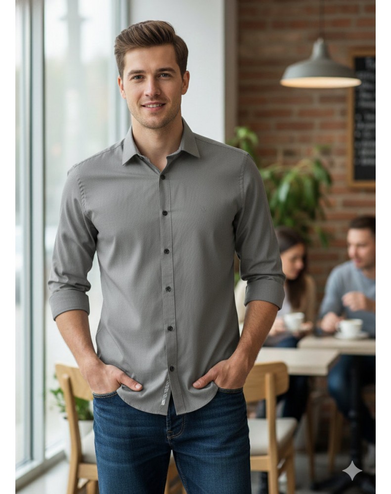 Camisa Social  Masculina  Brooksfield  slim fit    CINZA - Tam. M (42)