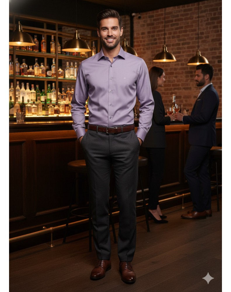 Camisa Social  Masculina  Brooksfield  shirt apotoli Lilás - Tam. G  (42)