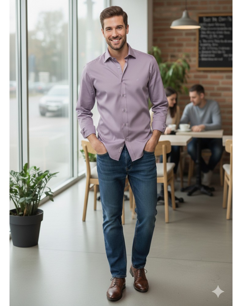 Camisa Social  Masculina  Brooksfield  shirt apotoli Lilás - Tam. G  (42)