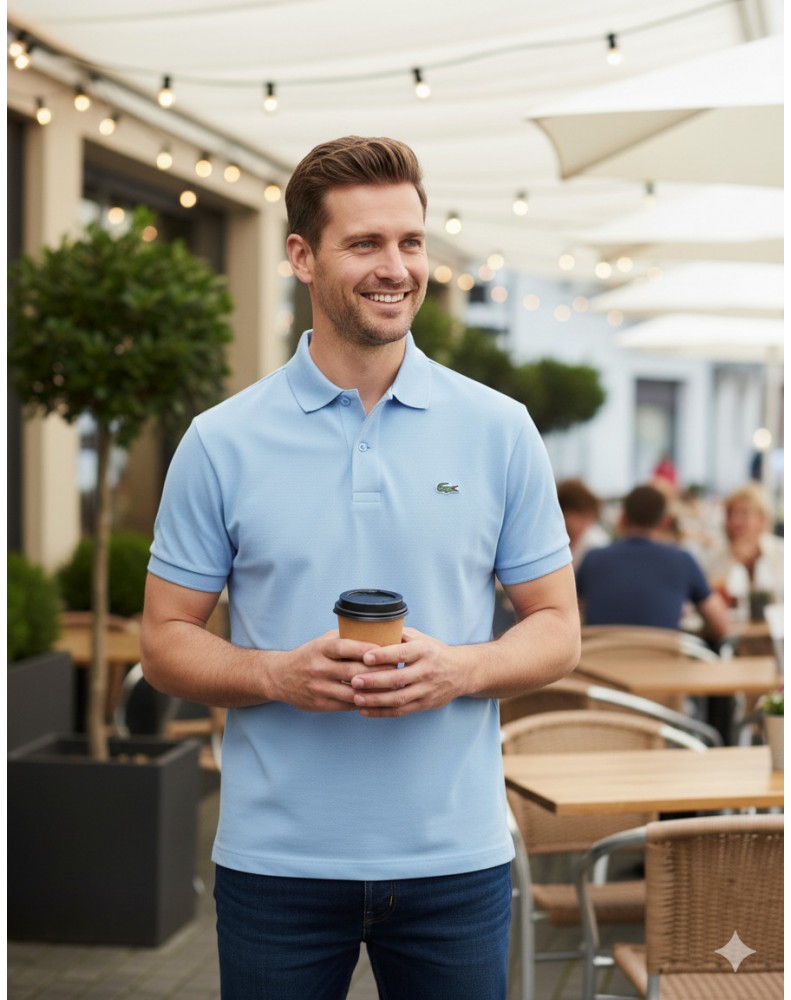 Clique p/ + Detalhes Camisa Polo Lacoste Masculino Ruisseau 100% Prima Cotton Azul Claro TAMANHO 4 (P)