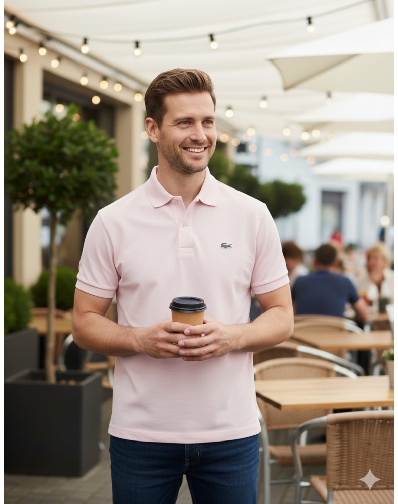 Clique p/ + Detalhes Camisa Polo Lacoste Masculino Flamant Tamanho 5 (M) - ROSA