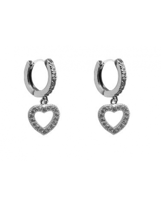 Brinco Argolinha Pendente Coração Zircônia Folheado a Prata