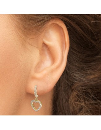 Brinco Argolinha Pendente Coração Zircônia Folheado a Ouro 18K